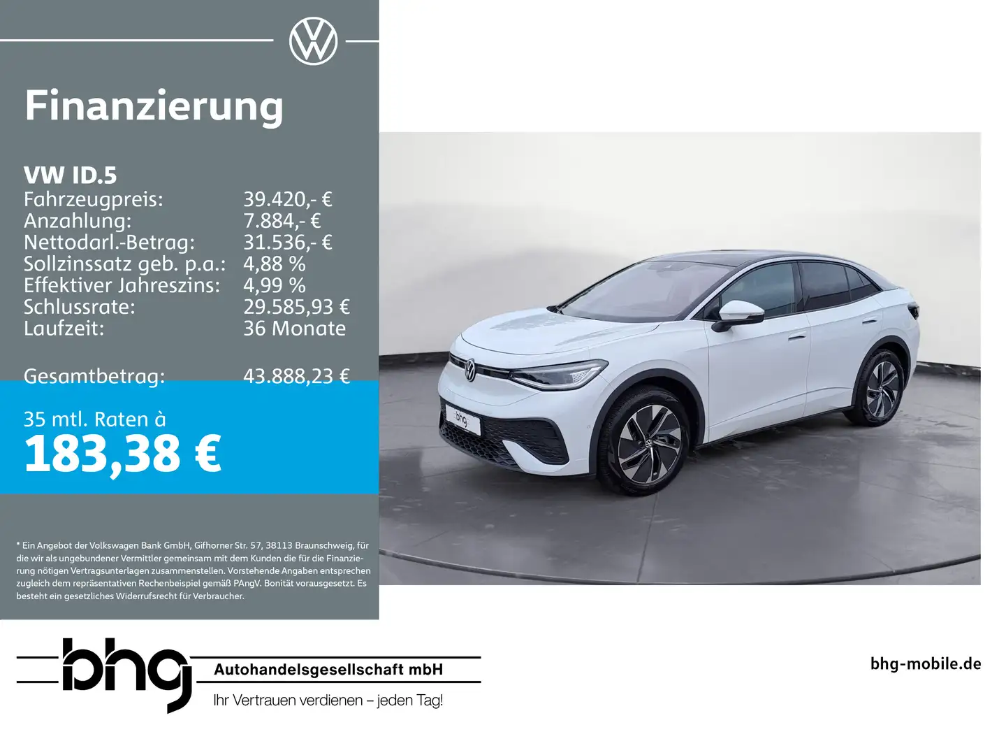 Volkswagen ID.5 Pro mit Infotainment-Paket *PANO*ACC*DYNAMI Weiß - 1
