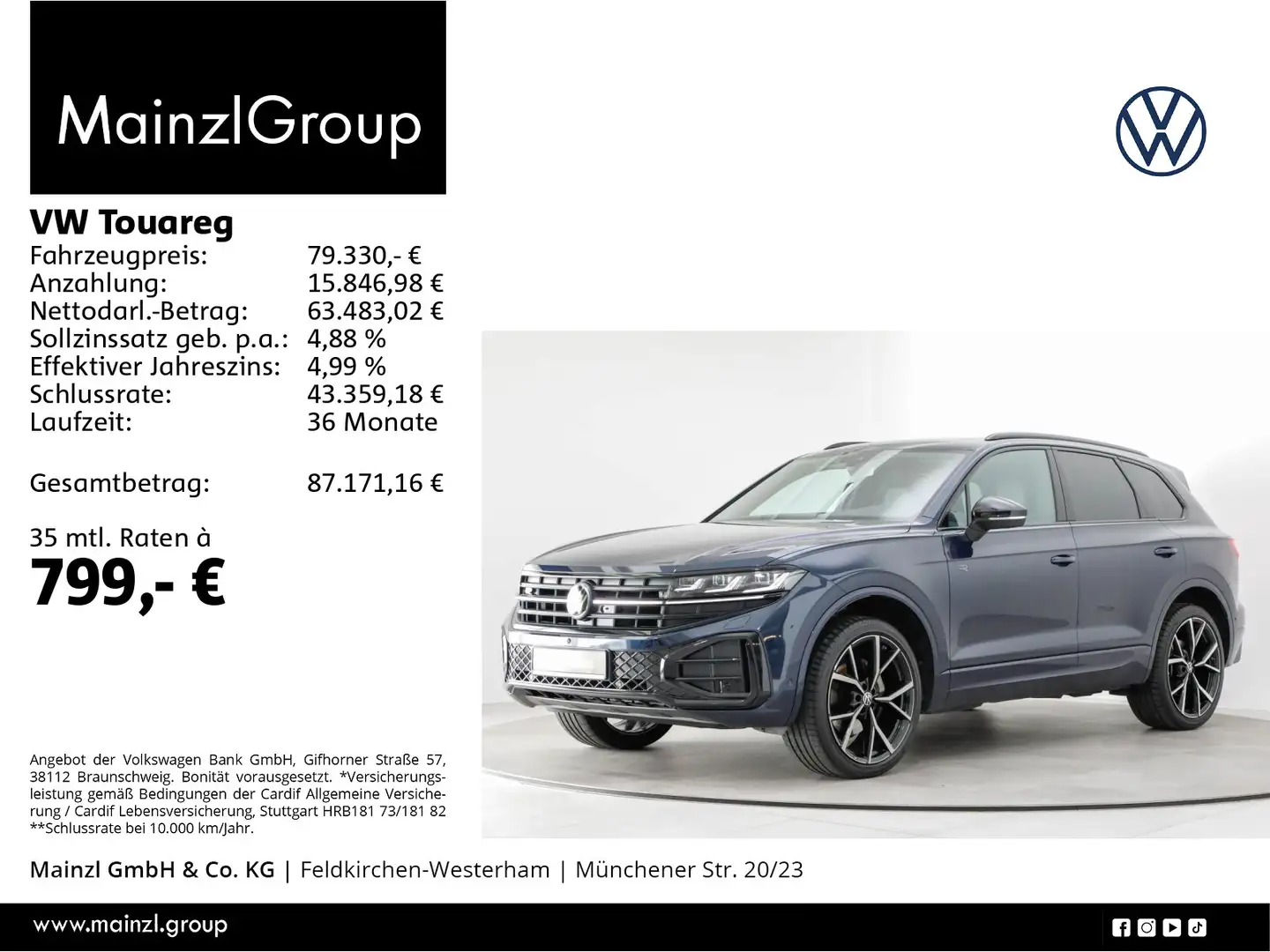 Volkswagen Touareg 3.0 TDI 4M DSG R-Line AHK StdHzg Matrix Blau - 1