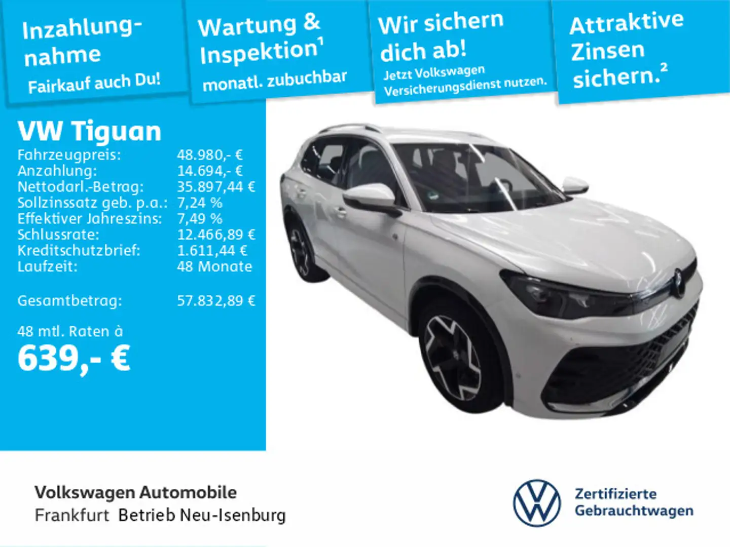 Volkswagen Tiguan 2.0 TDI DSG 4Motion R-Line Navi Leder IQ. Weiß - 1