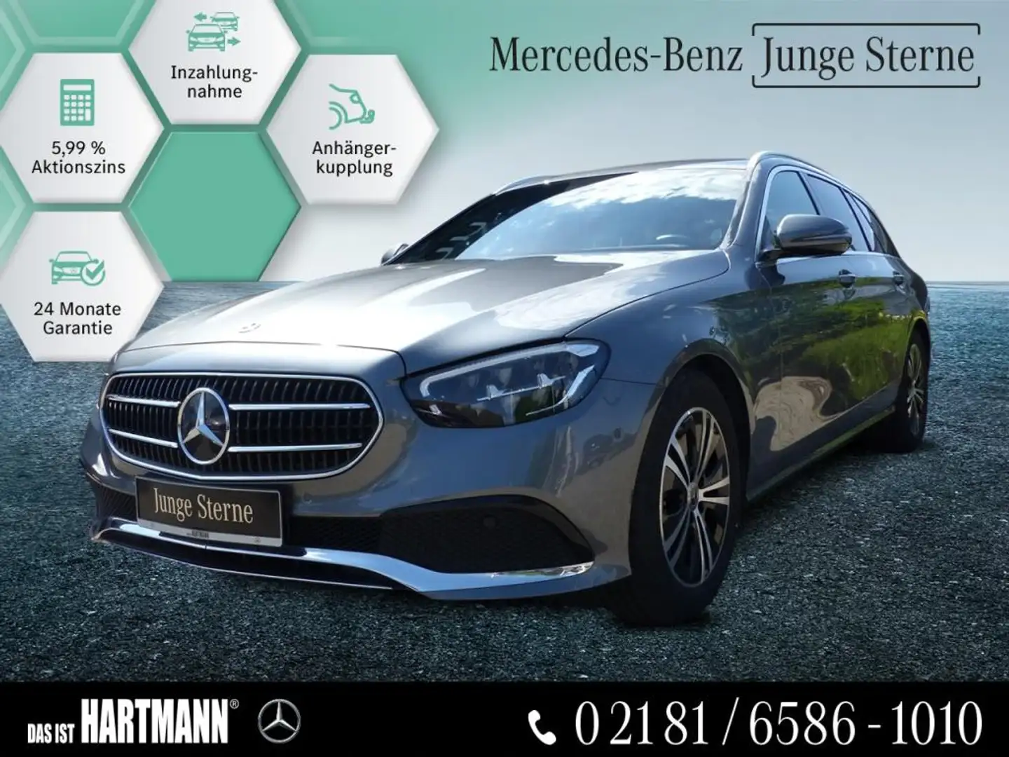 Mercedes-Benz E 200 d T AVANTGARDE+AHK+RF-KAM+MBUX+TOTW-ASS+LED Grijs - 1