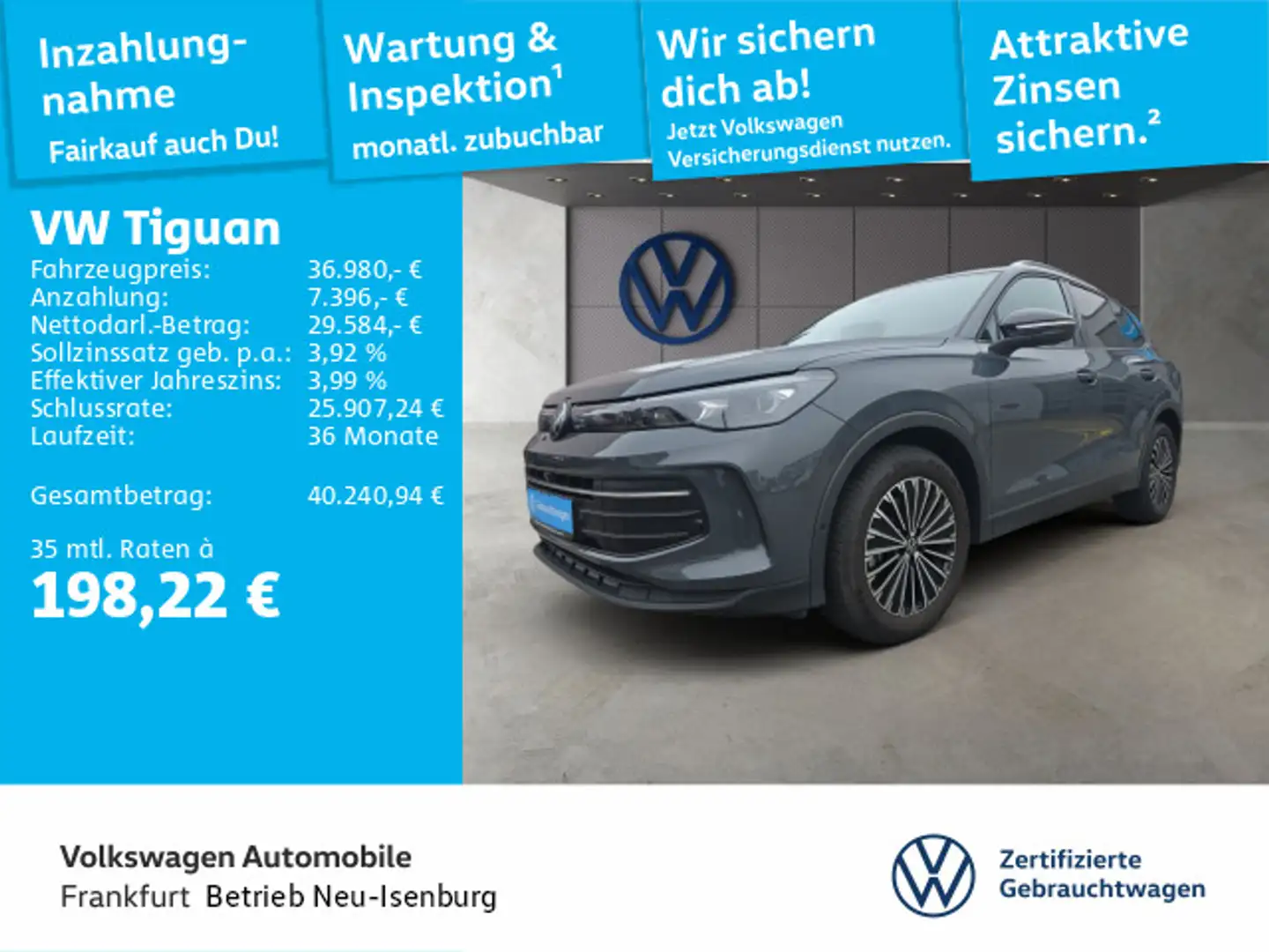 Volkswagen Tiguan 2.0 TDI DSG Goal Navi IQ.Light DAB+ Front Grau - 1