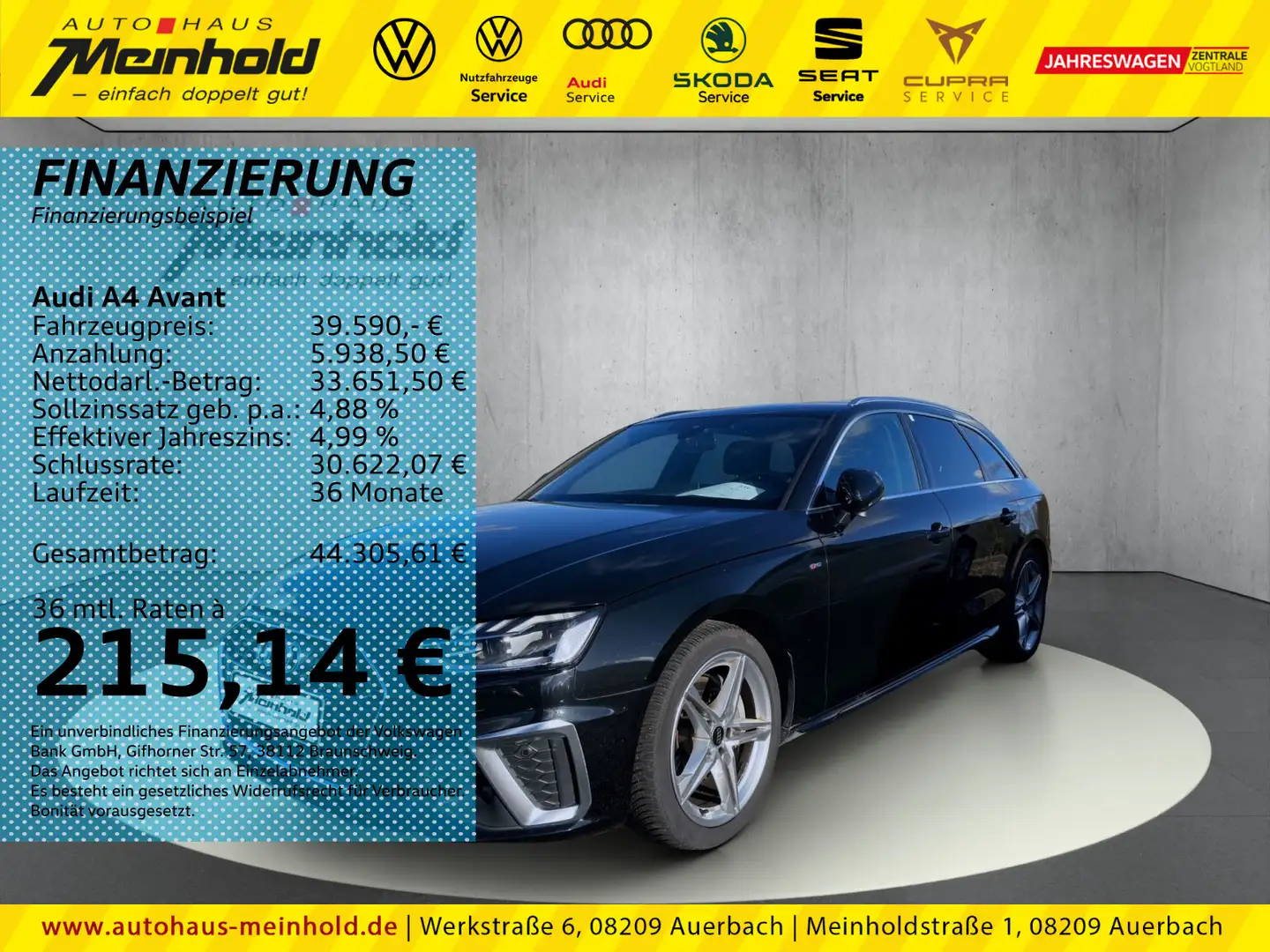 Audi A4 40 TDI quattro S tronic, S-Line 2x, ACC Schwarz - 1