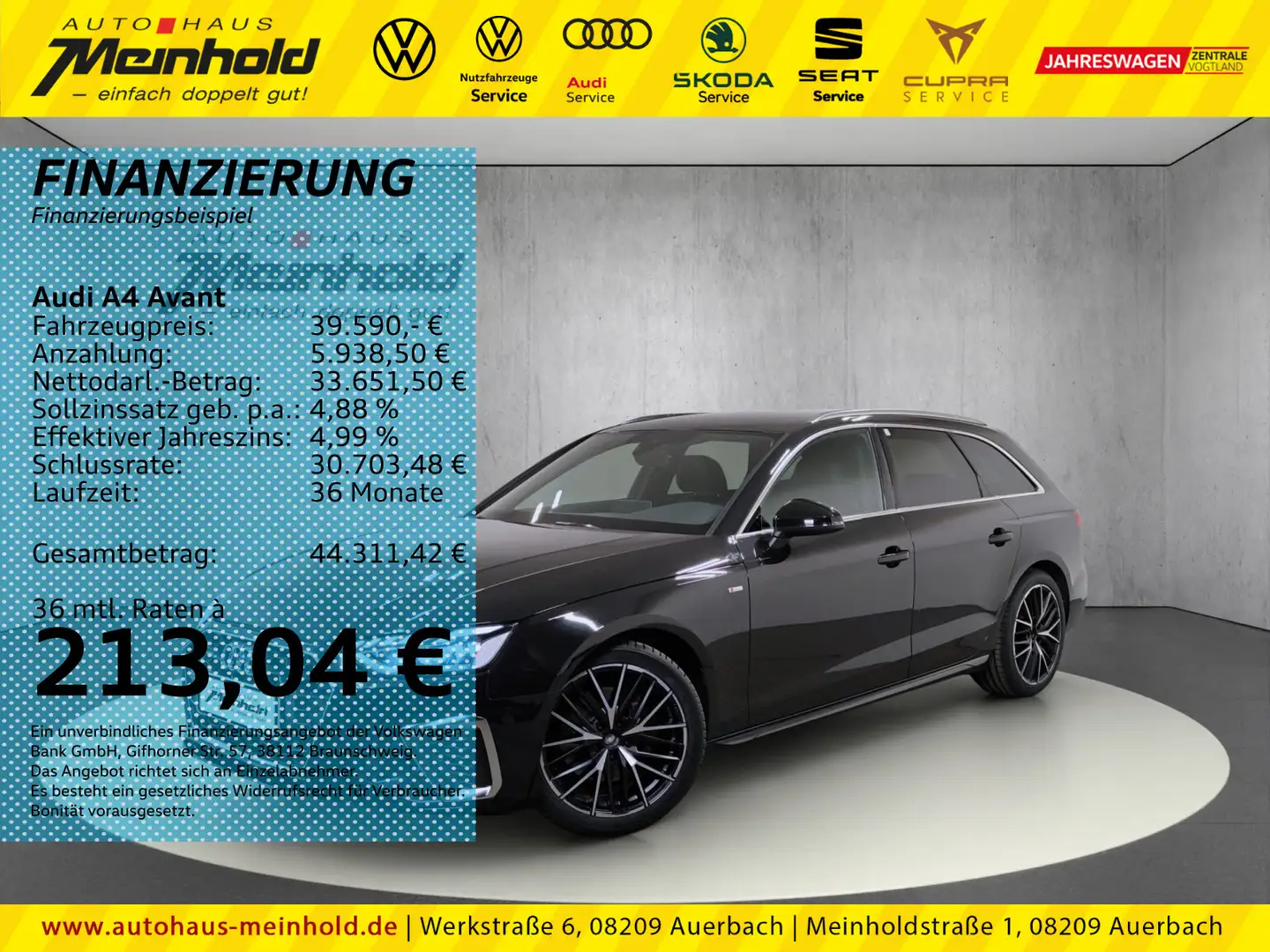 Audi A4 40 TDI quattro S tronic, S-Line 2x, ACC Schwarz - 1