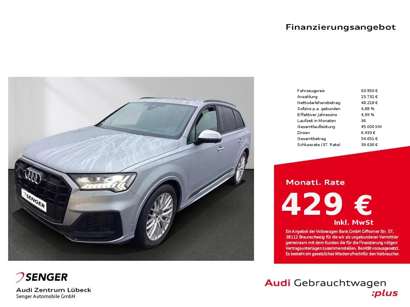 Audi SQ7 TFSI quattro Panorama Matrix AHK B&O Massage Argent - 1