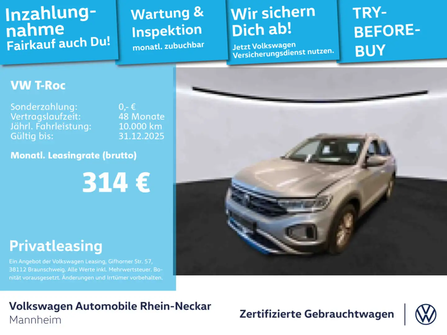 Volkswagen T-Roc 2.0 TDI Life Navi PDC LED uvm Silber - 1