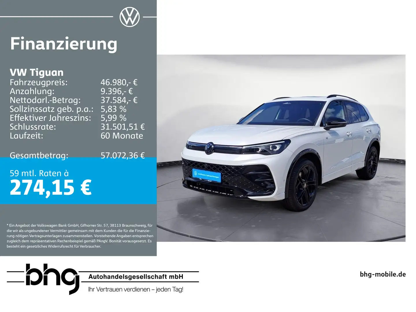 Volkswagen Tiguan 2.0 TDI DSG 4Motion R-Line AHK Navi Pano Weiß - 1