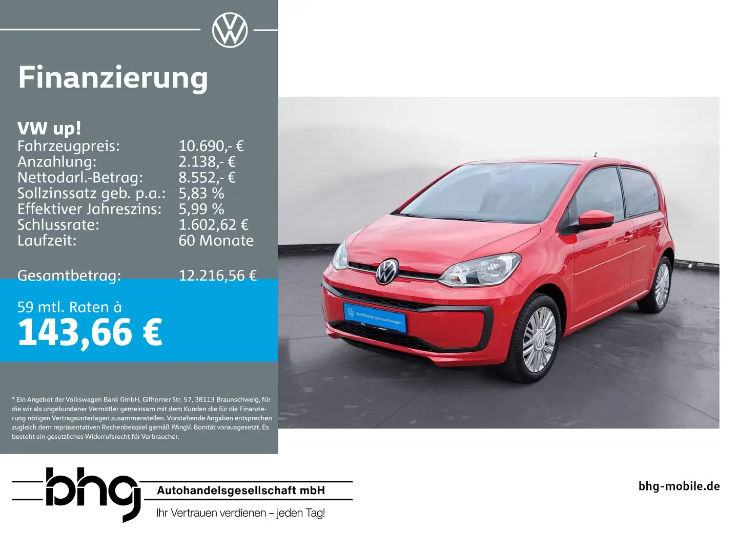 Volkswagen up! 4-türig Fahrerassistenzpaket GRA Kamera PDC Rot - 1