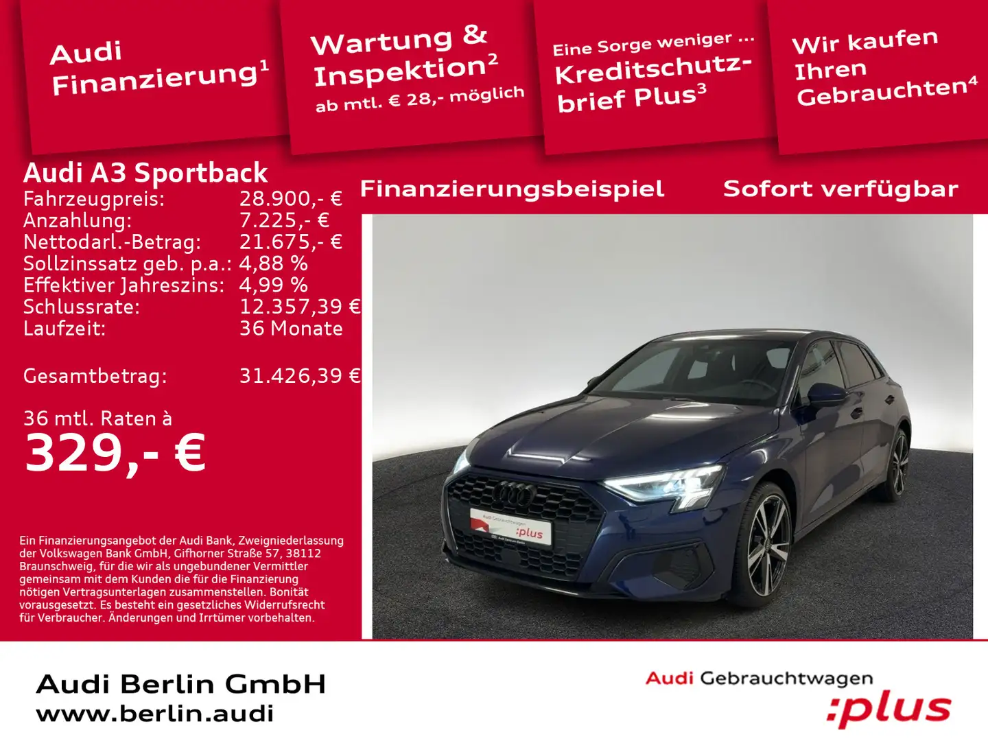 Audi A3 Advanced 35 TFSI S tr. LED NAVI PDC Blau - 1