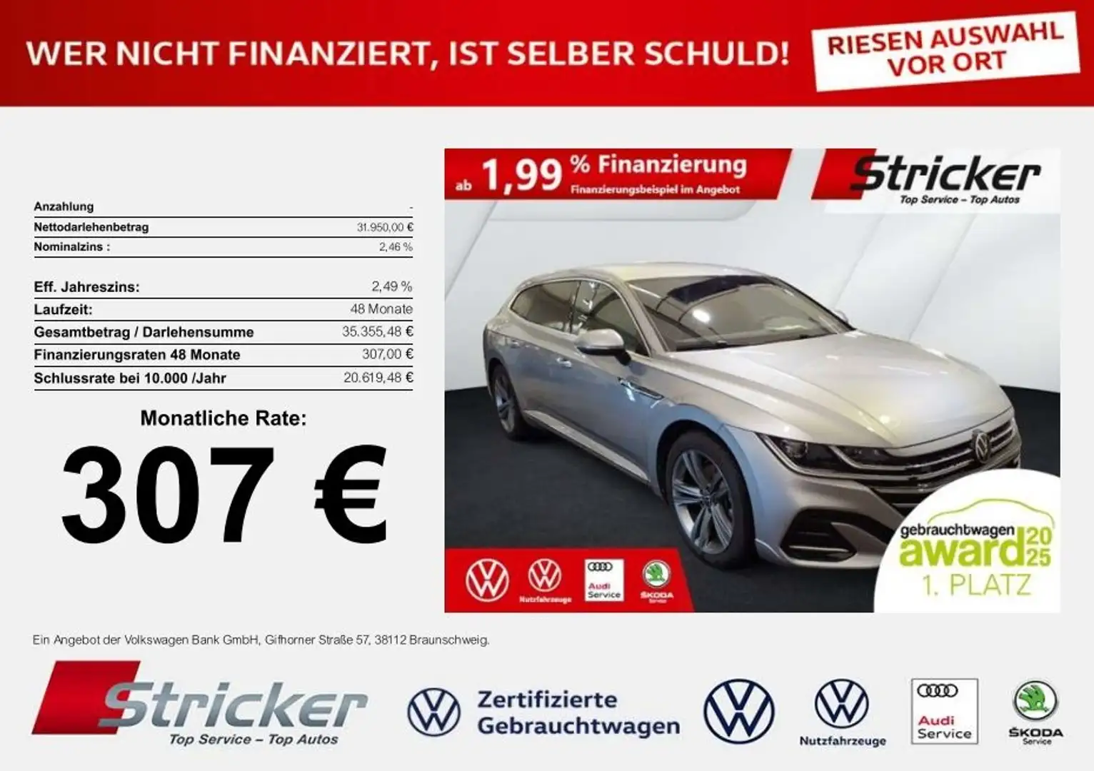 Volkswagen Arteon Shooting Brake R-Line 2.0TSI DSG 307,-ohne Anzahl Argintiu - 1