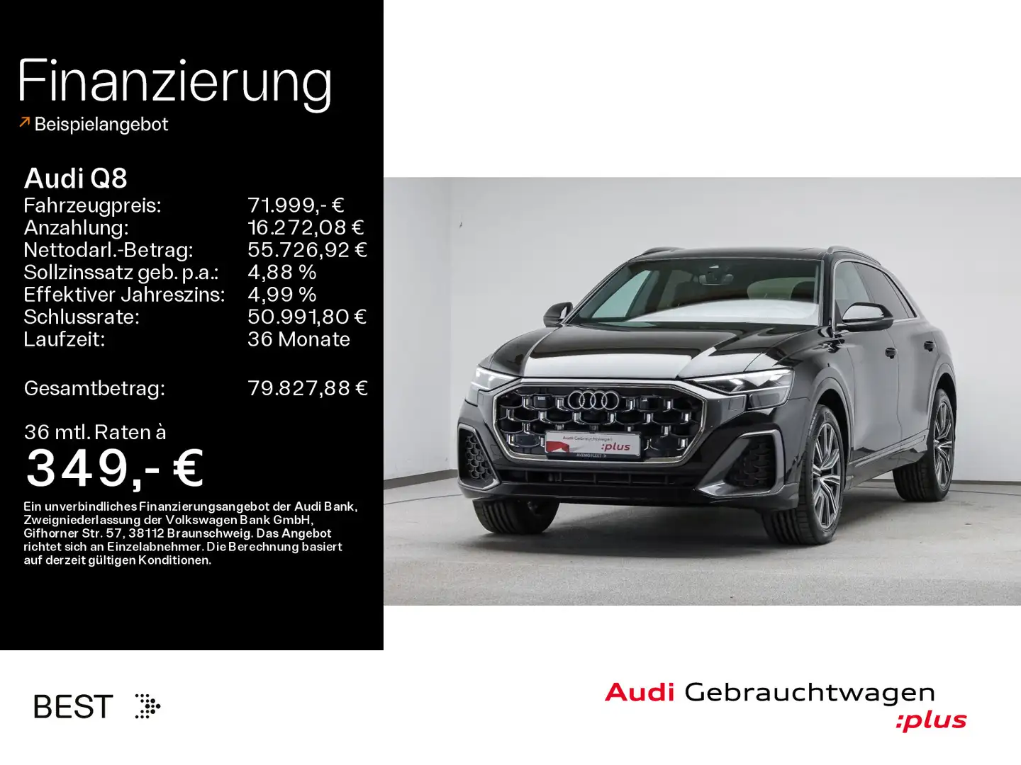 Audi Q8 50 TDI quattro S-LINE AHK*PANO*LUFT*21ZOLL*HU Zwart - 1