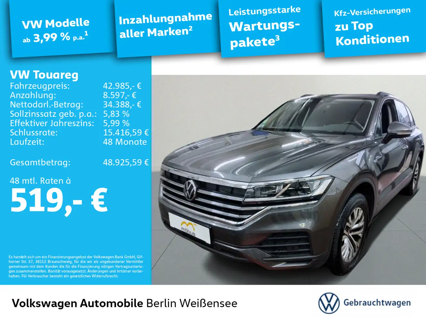 Volkswagen Touareg 3.0 V6 TDI DSG* 4MOTION*APP*LEDER*LED* Grau - 1
