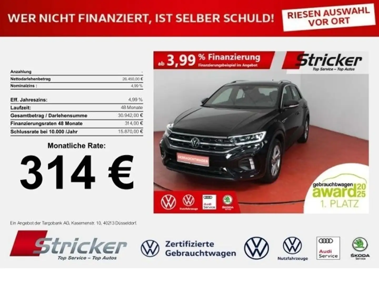 Volkswagen T-Roc R-Line 1.5TSI DSG 314,-ohne Anzahlung Standh. Ap Schwarz - 1