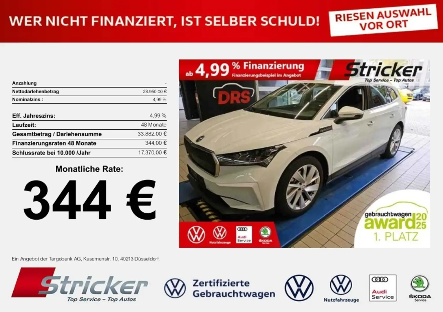 Skoda Enyaq iV80 344,-ohne Anzahlung Navi ACC AHK Pano Weiß - 1