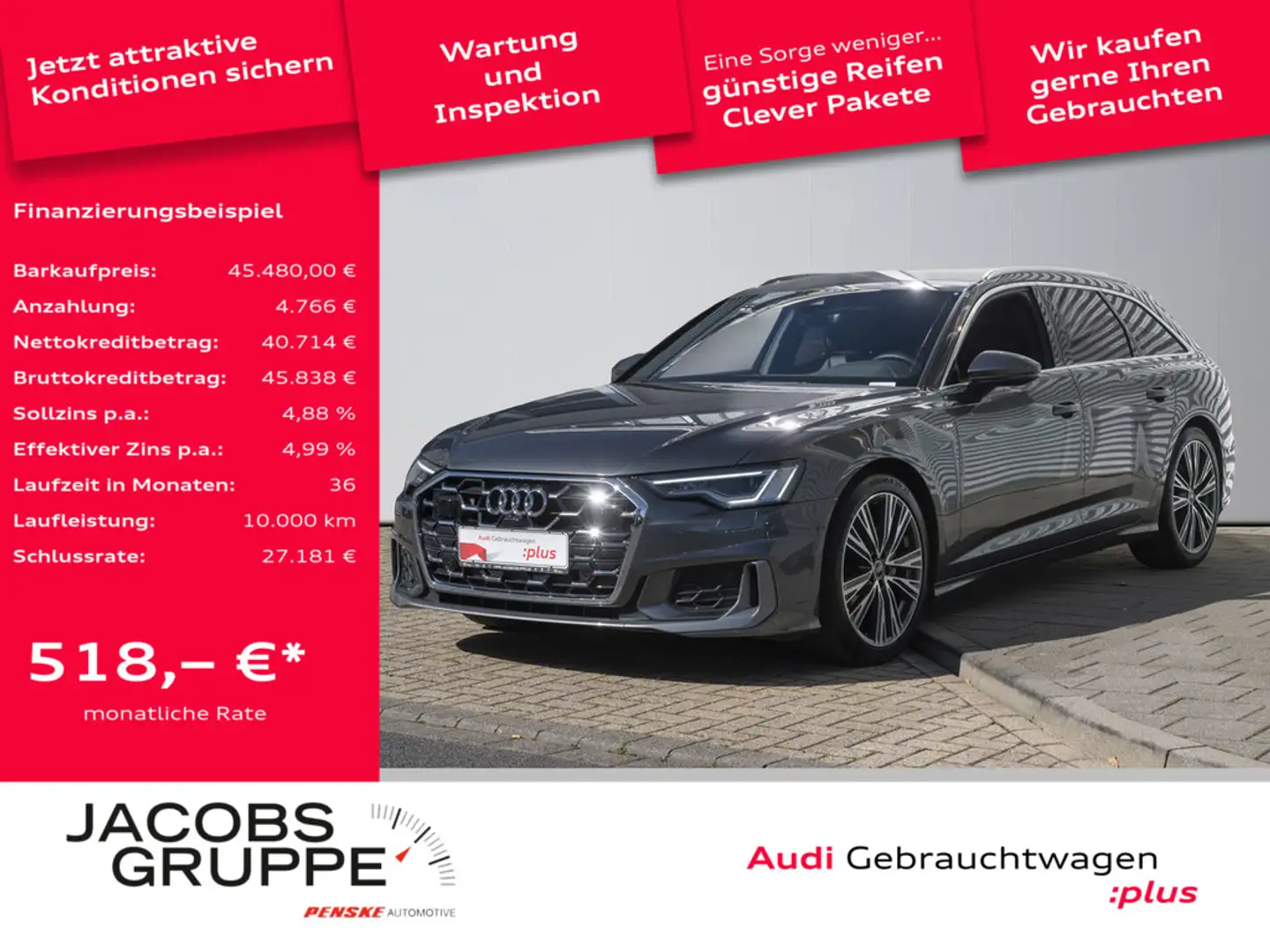 Audi A6 Avant 40 TDI 3x S line Navi*LED*Leder*PDC Grijs - 1
