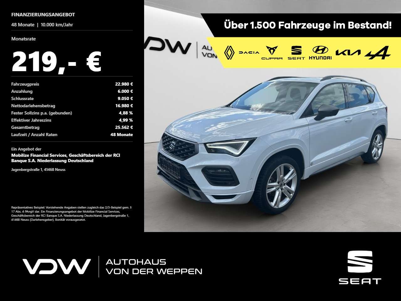 Seat Ateca 2022 — 1.5 TSI FR Navi ACC LederPaket Klima Navi Leder