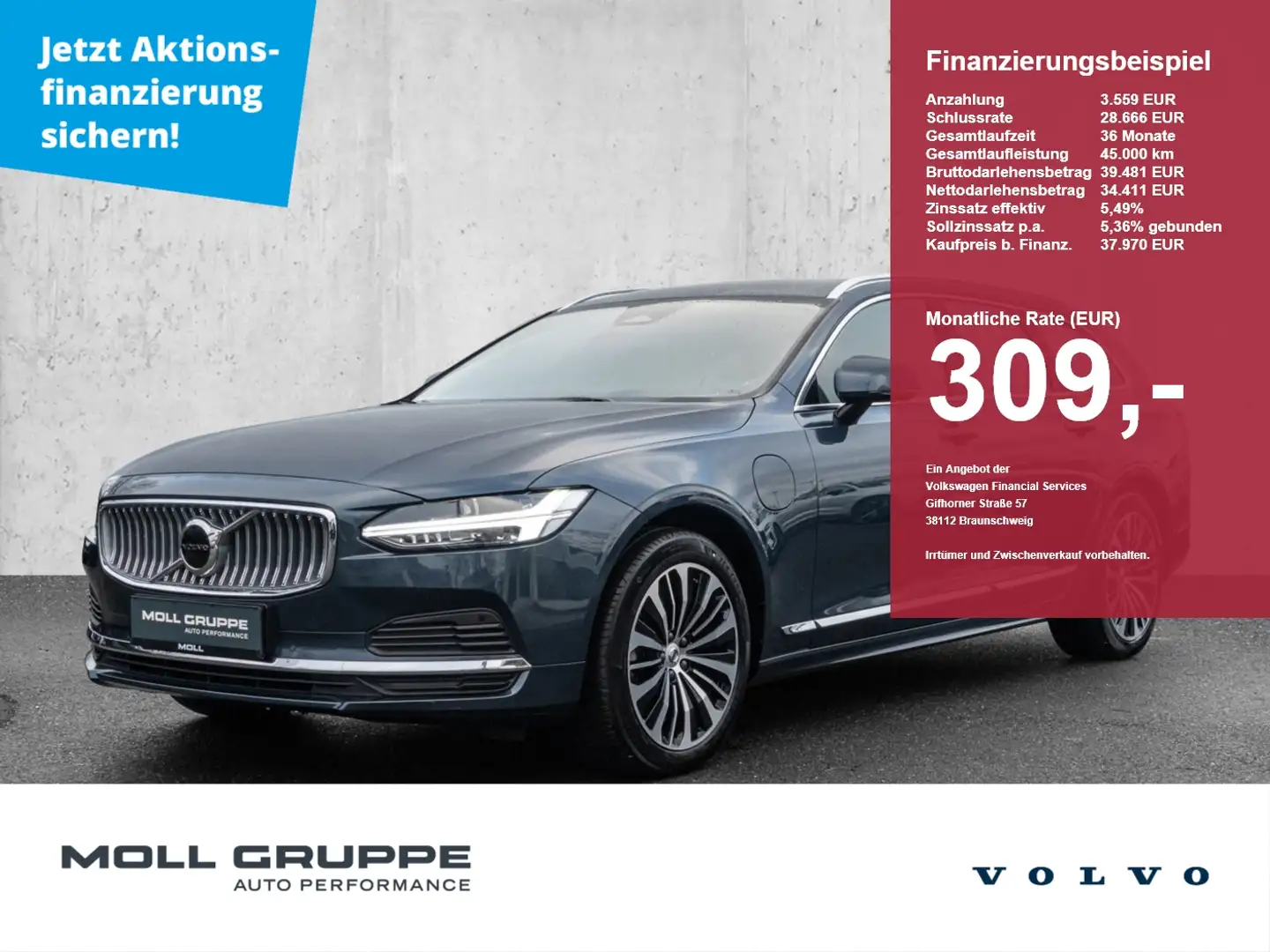 Volvo V90 T6 Twin Engine AWD Core Plug-In Blau - 1