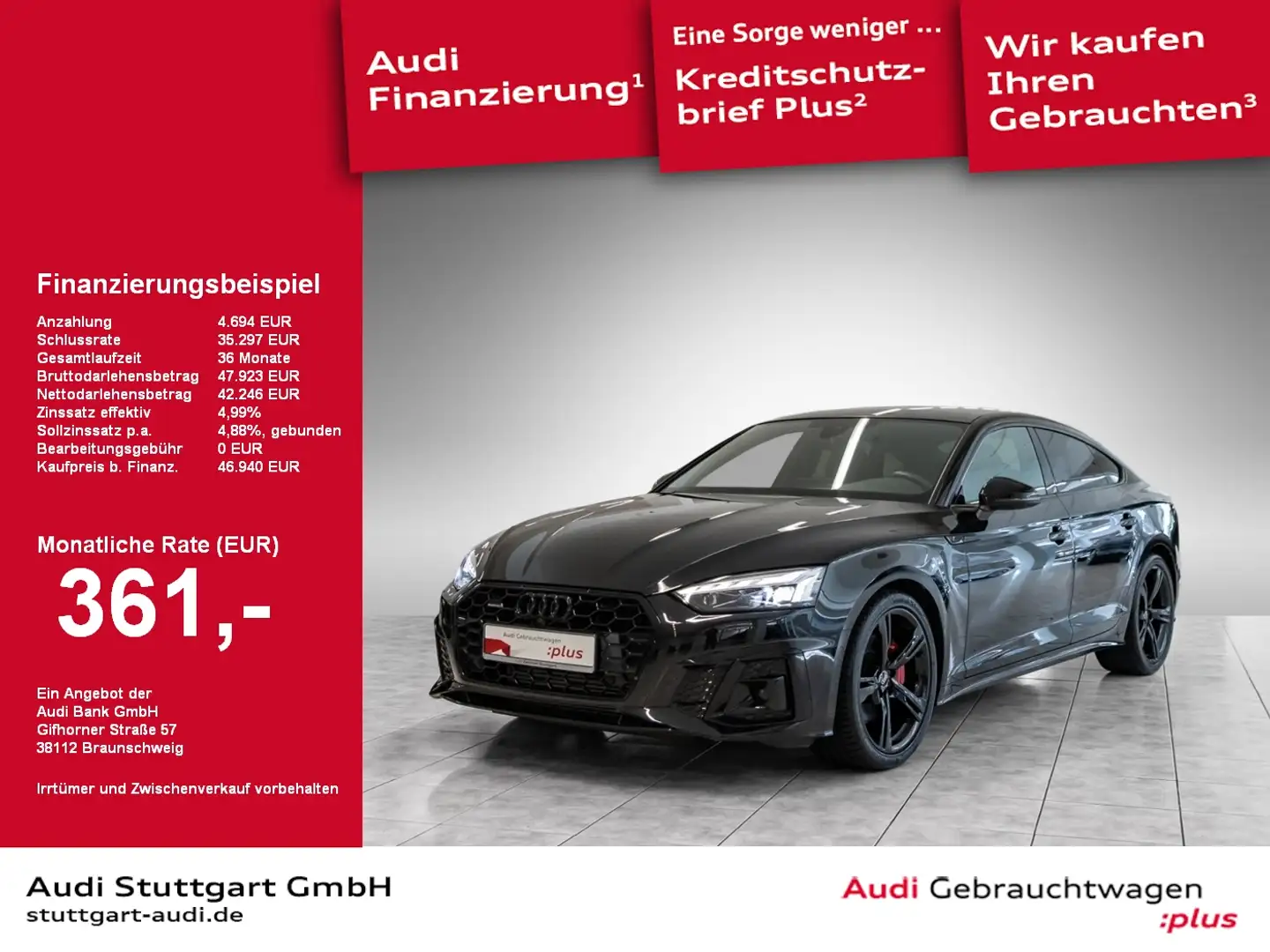 Audi A5 Sportback 40 TFSI qu S line Laser ACC Pano B&O Schwarz - 1