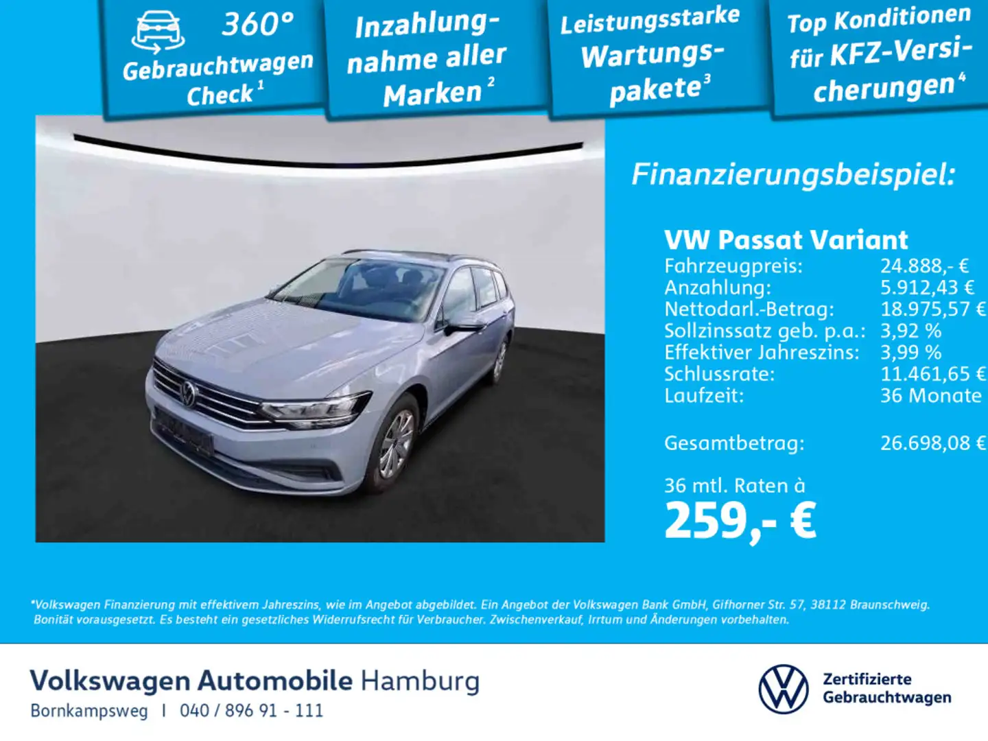 Volkswagen Passat Variant 1.5 TSI DSG Navi LED Rear View Grau - 1
