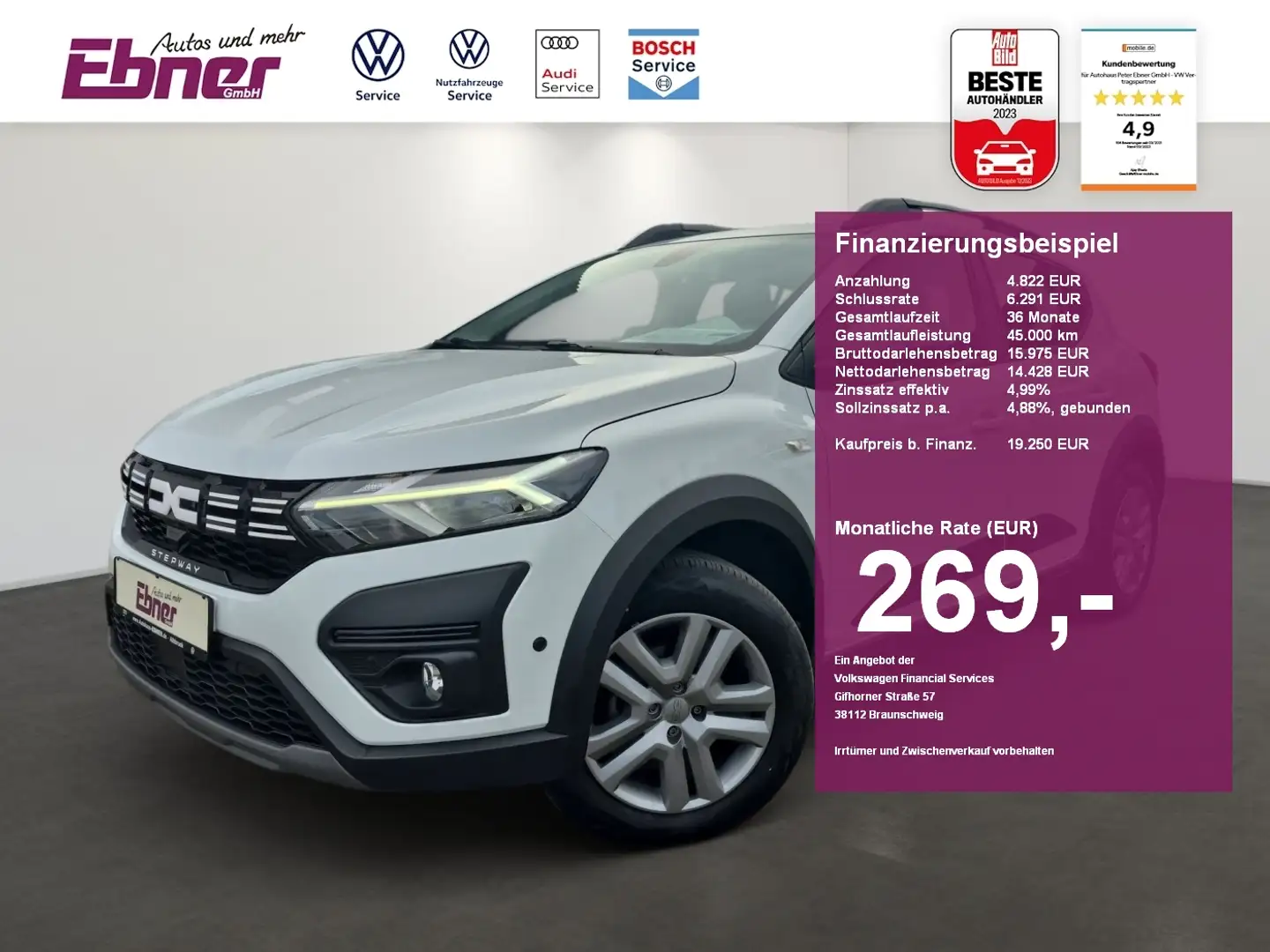 Dacia Sandero III STEPWAY TCe 90 CVT SD+LED+KAMERA+SITZHZG+NAVI- Weiß - 1