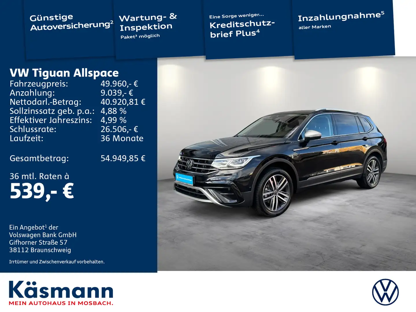 Volkswagen Tiguan Allspace Elegance 2.0TDI 4MO 7SITZ AHK Schwarz - 1
