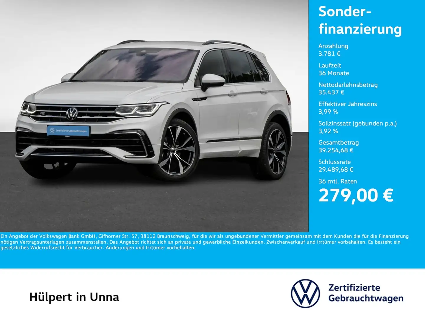 Volkswagen Tiguan 2.0 R-LINE AHK CAM ACC LM20 E-KLAPPE NAVI Blanc - 1