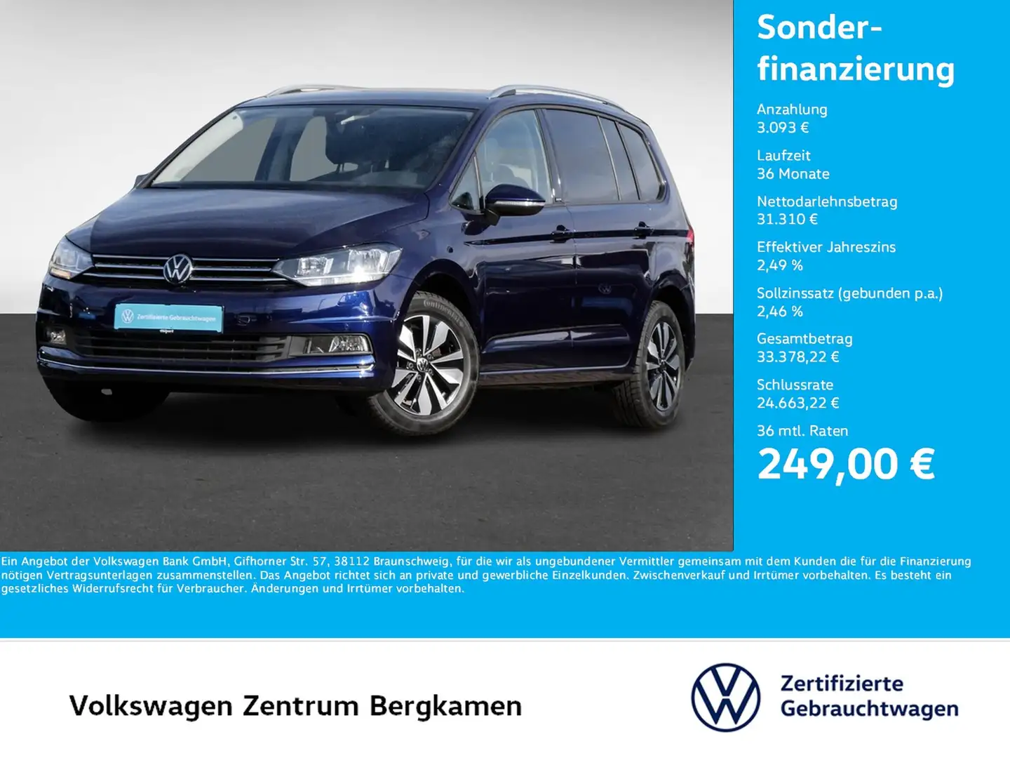 Volkswagen Touran 2.0 MOVE 7SITZE AHK ACC NAVI ALU SITZHEIZ Blau - 1