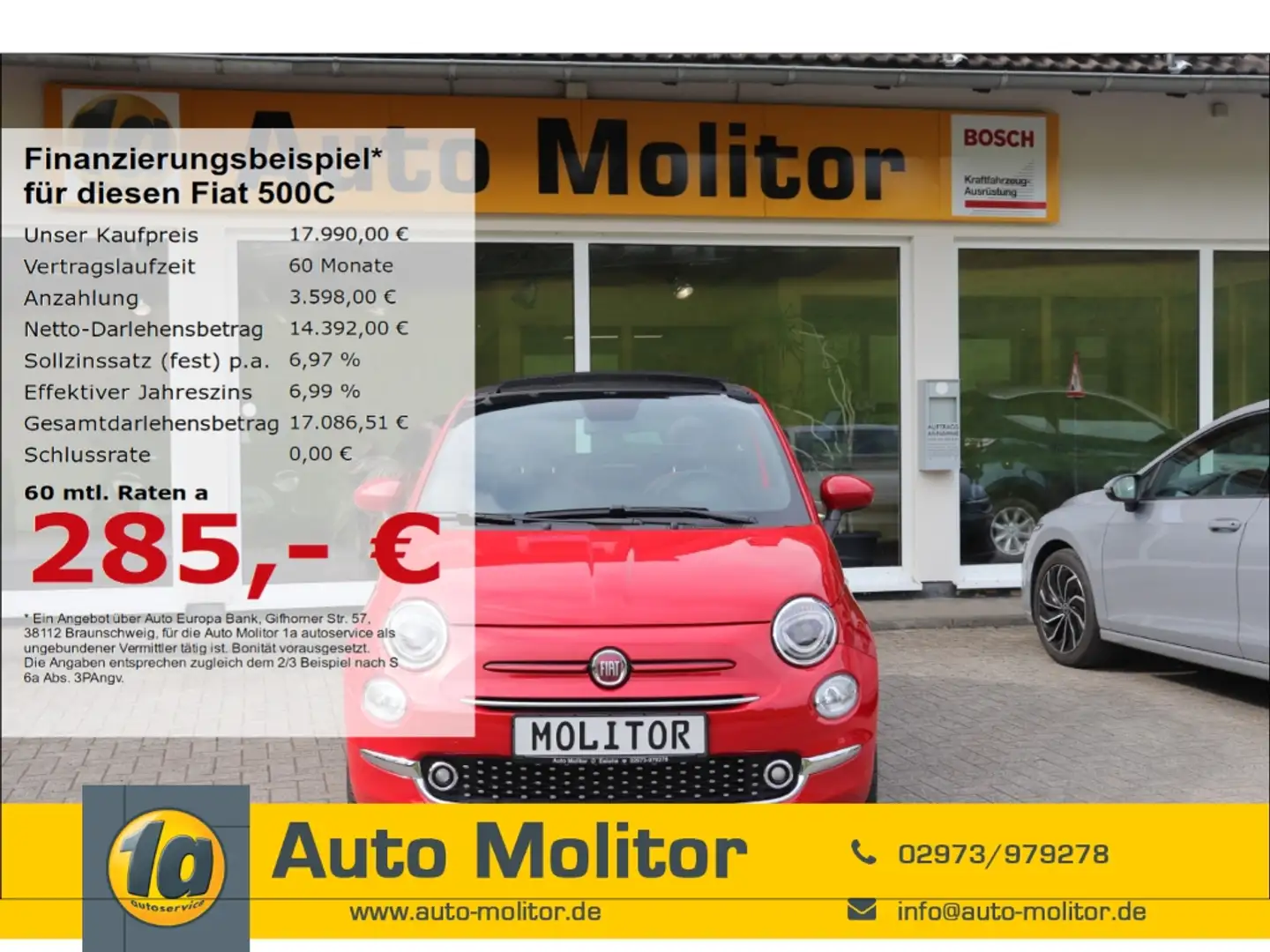 Fiat 500C Red 1.0 Mild Hybrid EU6d Apple CarPlay Android Aut Rot - 1
