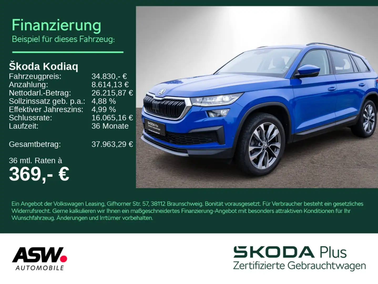 Skoda Kodiaq Tour 2.0TDI DSG LED Navi 360° Pano AHK 7S Blau - 1