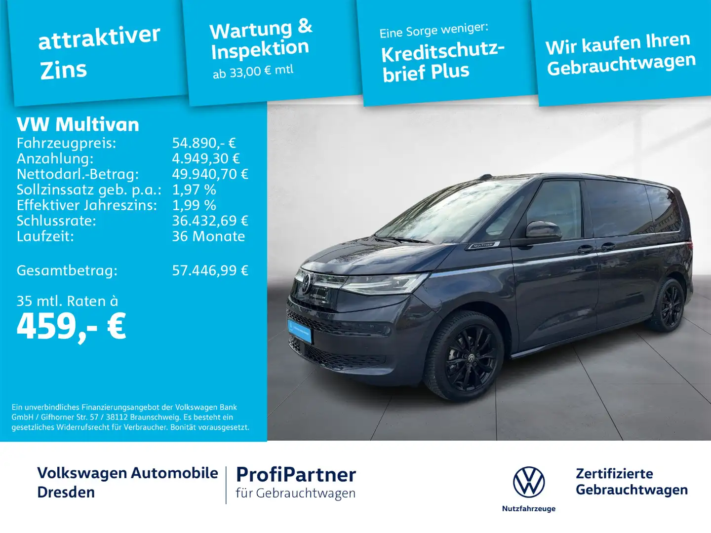 Volkswagen T7 Multivan T7 Multivan Style IQ-LED NAV AHZV ACC HEAD SIDE Bleu - 1