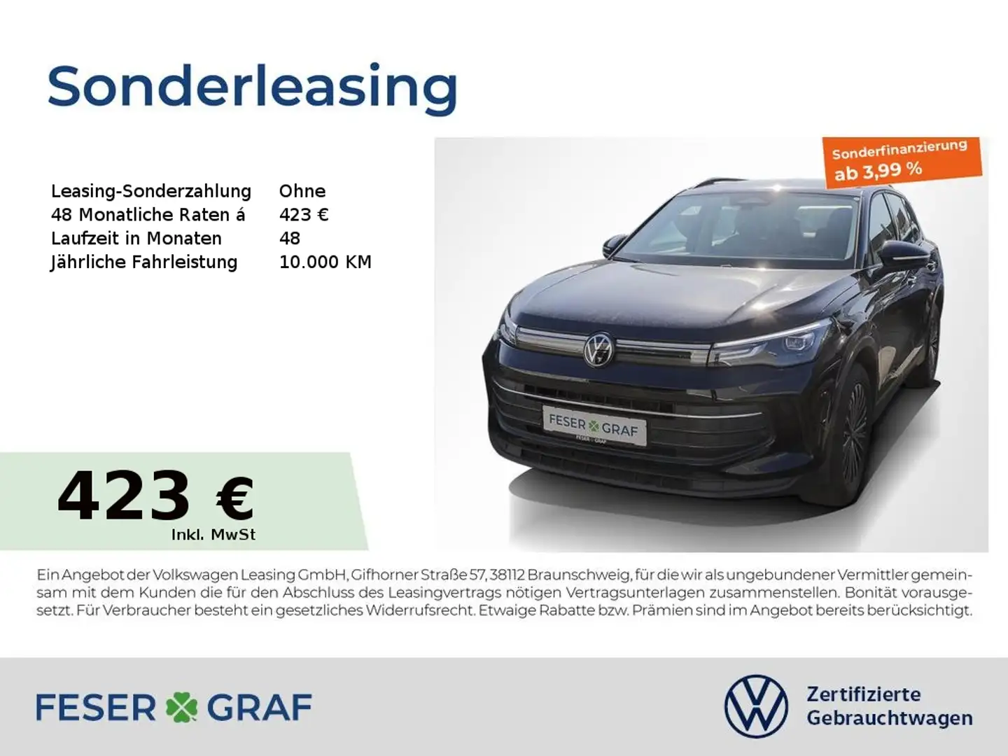 Volkswagen Tiguan NEU Life 2.0 TDI DSG Navi AHK HUD Kamera Schwarz - 1