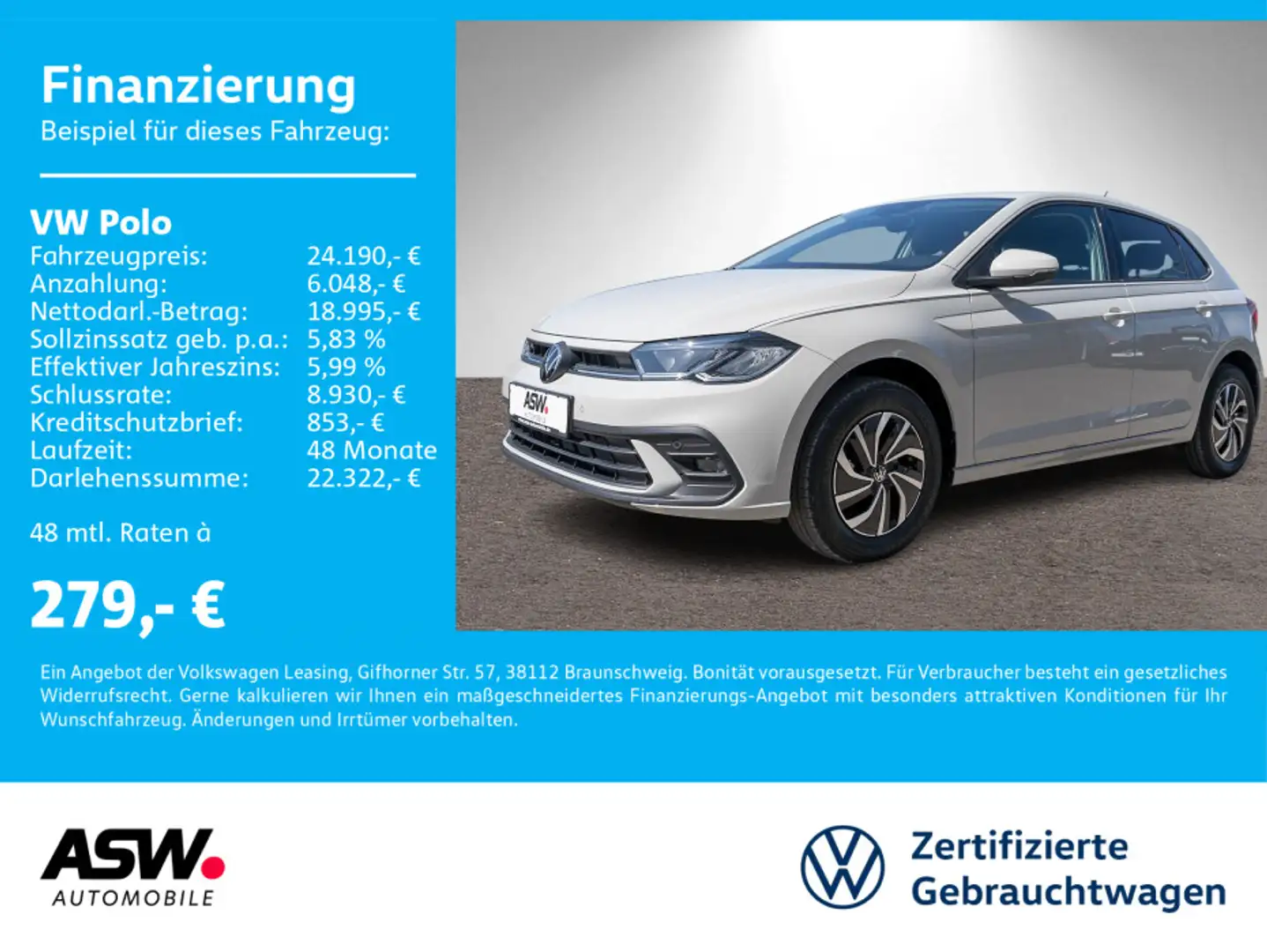 Volkswagen Polo Life 1.0 TSI DSG LED RFK VC SHZ PDC v/h Alu Grau - 1