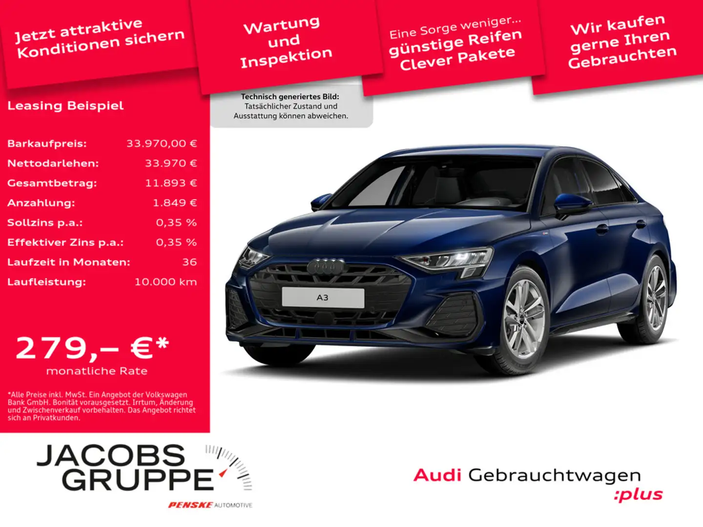 Audi A3 Limo 35 TDI S line VC*LED*R-Kamera * Blau - 1