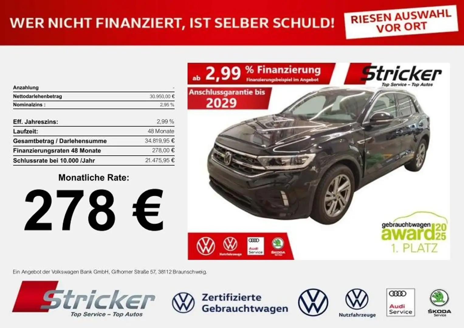 Volkswagen T-Roc R-Line 1.5TSI DSG 278,-ohne Anzahlung Pano Beats Schwarz - 1