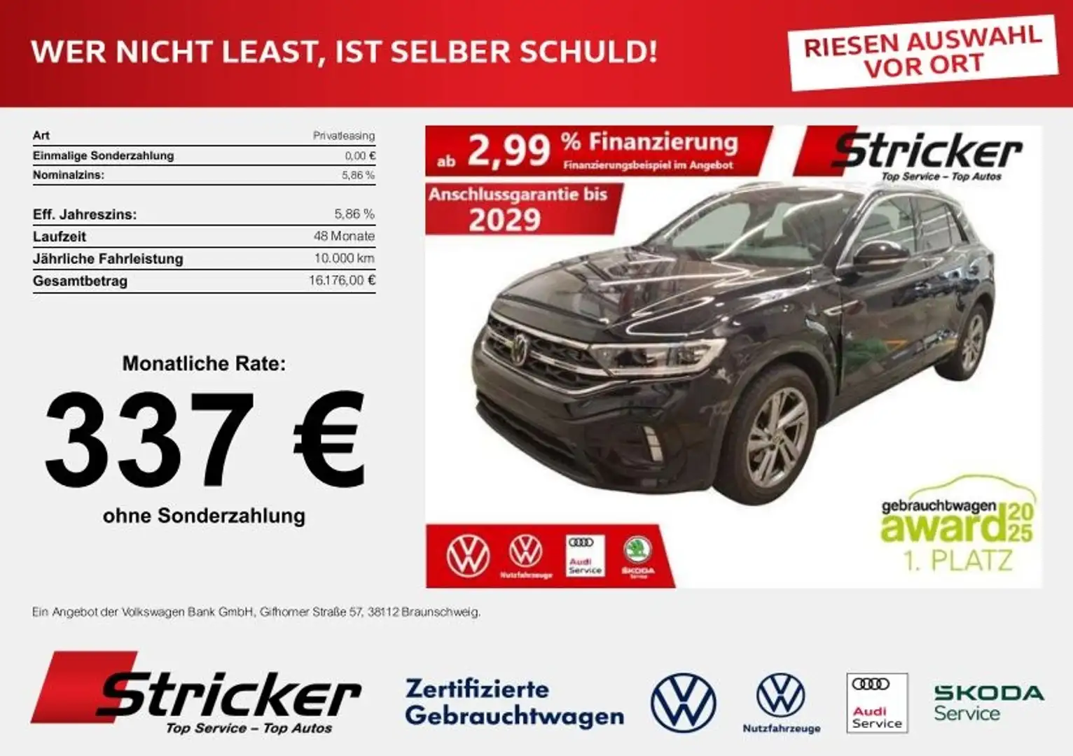 Volkswagen T-Roc R-Line 1.5TSI DSG 278,-ohne Anzahlung Pano Beats Schwarz - 2