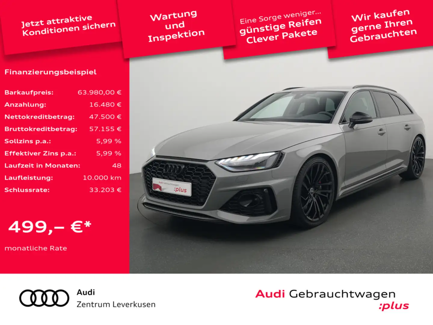 Audi RS4 Avant MEMORY MATRIX RAUTE LEDER AHK NAVI Šedá - 1