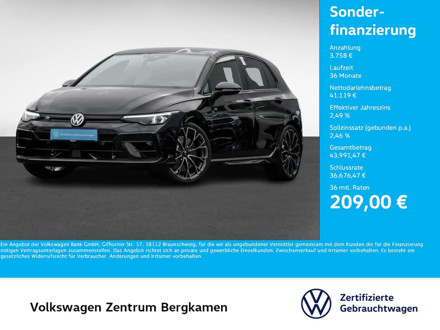Volkswagen Golf VIII 2.0 R BLACKSTYLE 4X4 FACELIFT ACC LM19 Schwarz - 1