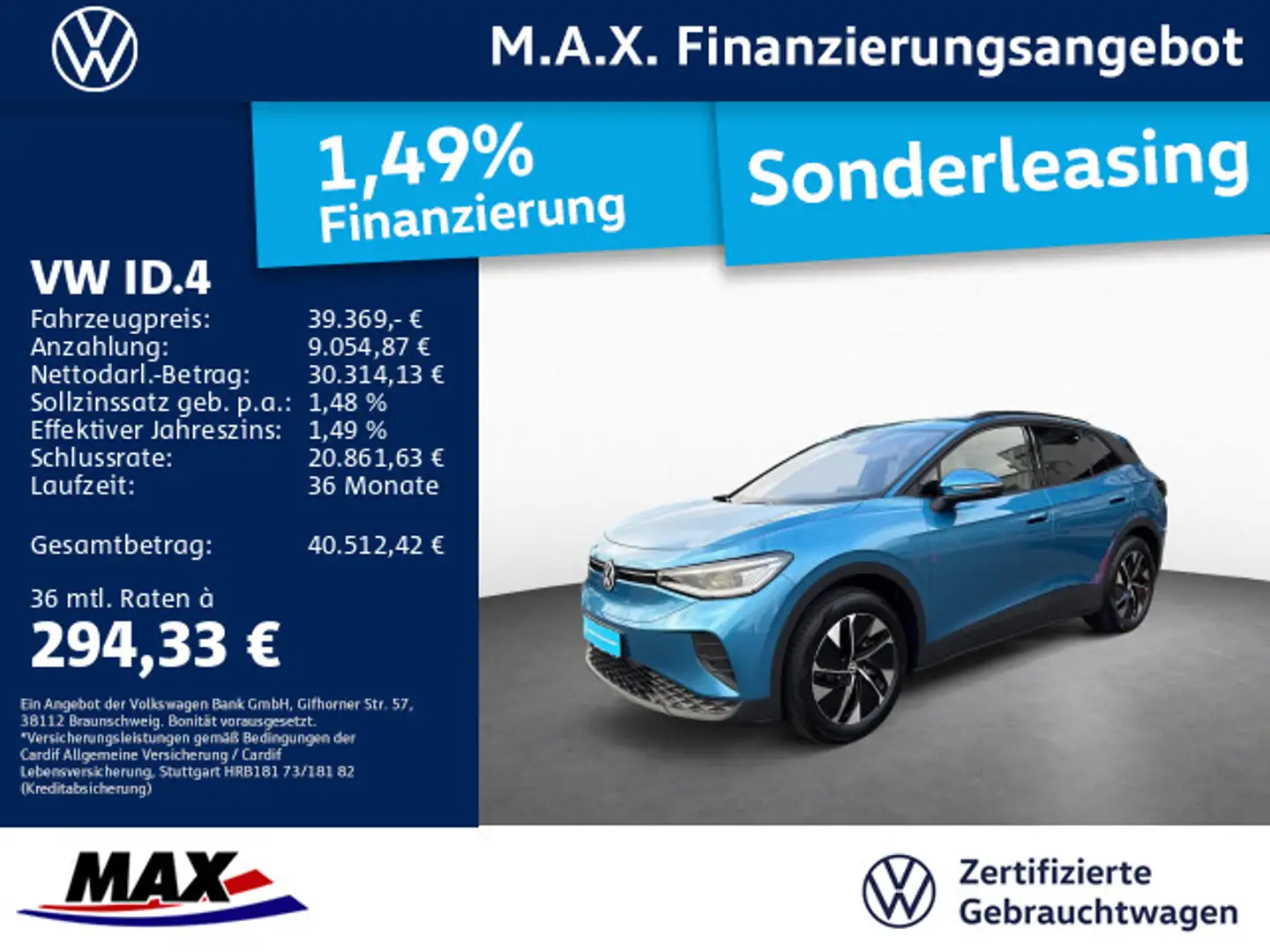 Volkswagen ID.4 PRO IQ.LIGHT+AHK+AR HUD+WP+KAMERA+NAVI+H&K+ Blau - 1