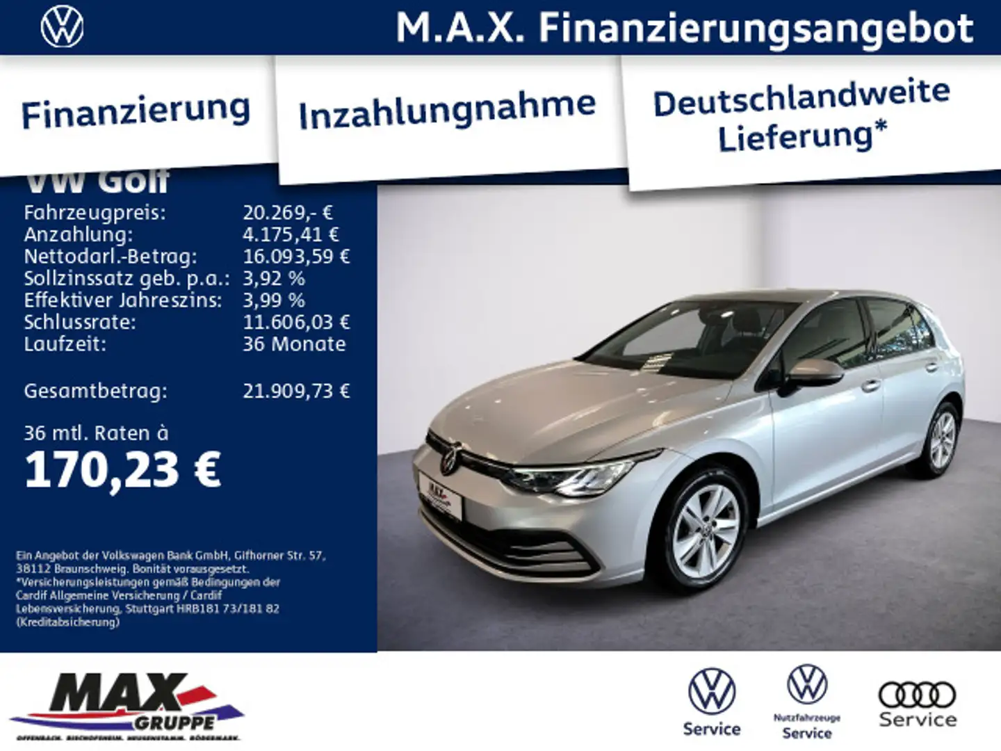 Volkswagen Golf VIII 2.0 TDI LIFE LED+DCP+NAVI+PDC+DAB+APP Zilver - 1