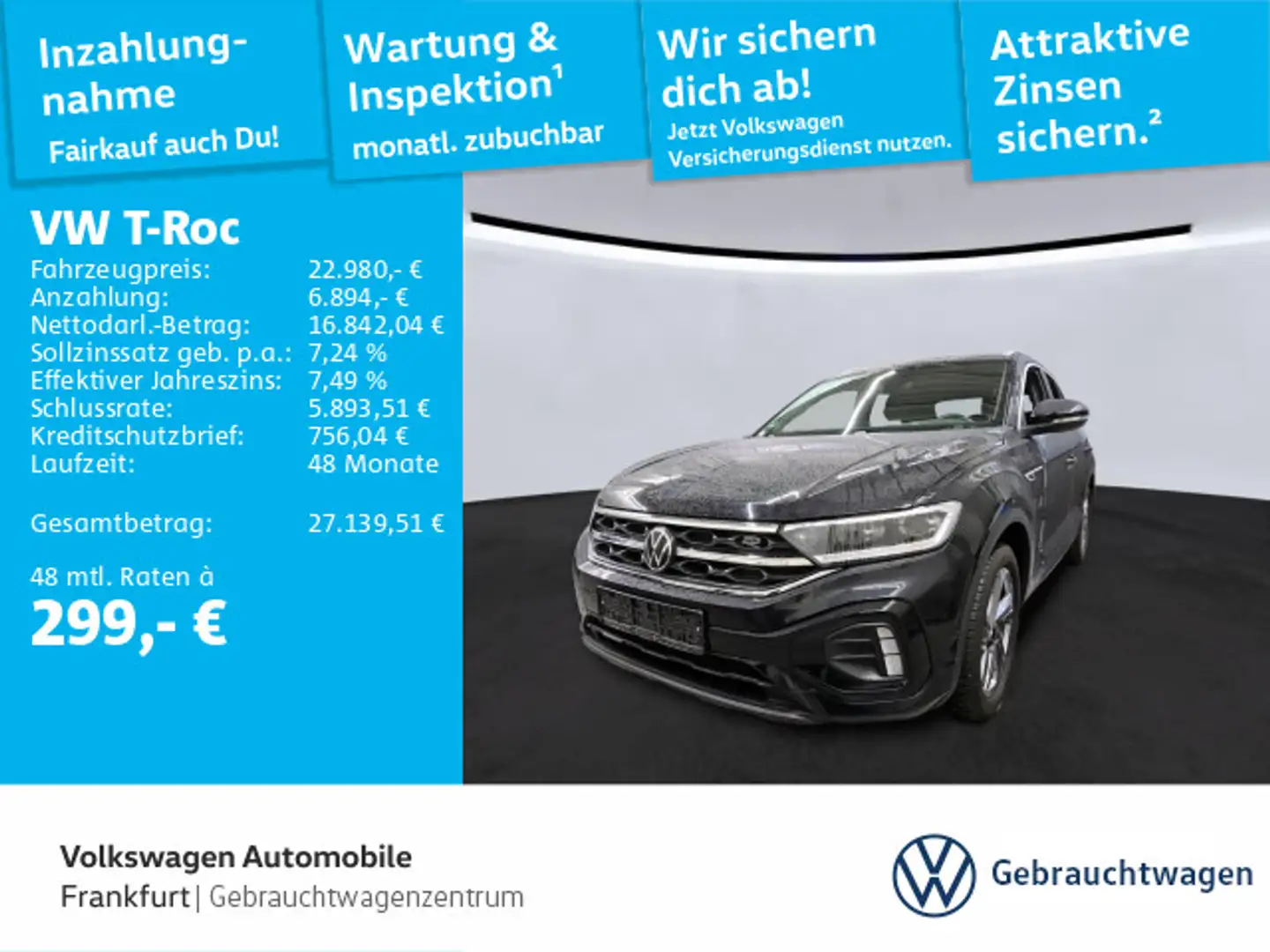 Volkswagen T-Roc 1.0 TSI R-Line Navi ACC LEDPlus Rückfahrka Schwarz - 1