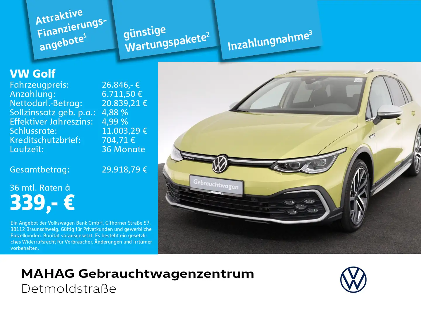 Volkswagen Golf Variant Golf VIII ALLTRACK 2.0TDI 4mot AHK LED+ Navi DSG Jaune - 1