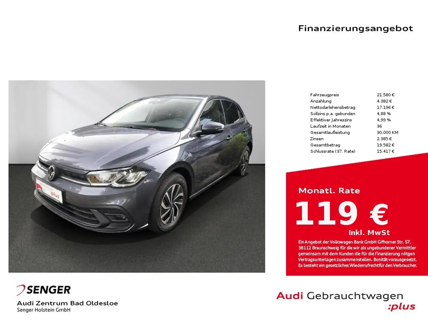 Volkswagen Polo 1.0 TSI Life Klima App Connect Sitzheizung Gris - 1