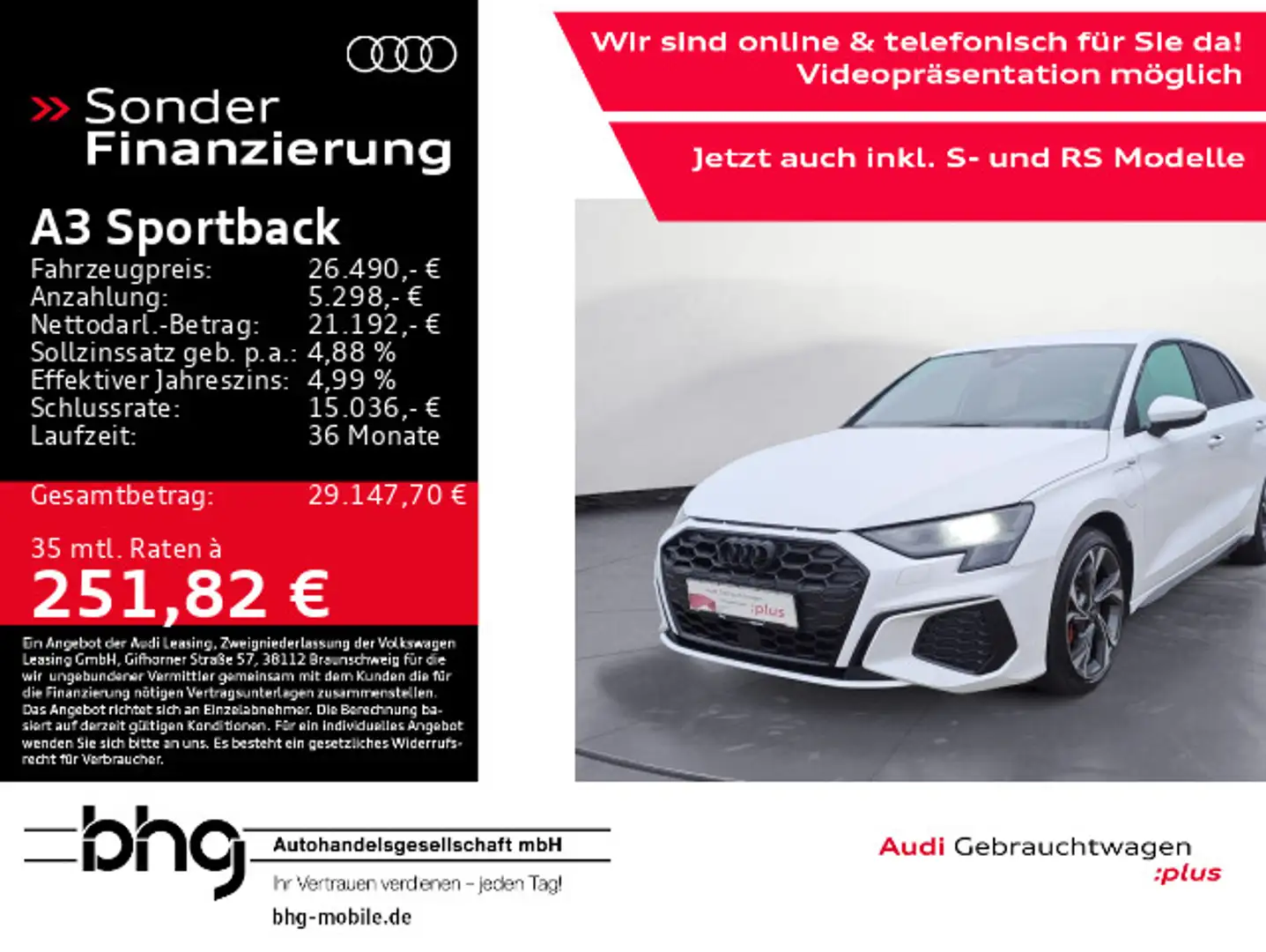 Audi A3 45 TFSIe S-tronic S-Line Navi Virtu Weiß - 1