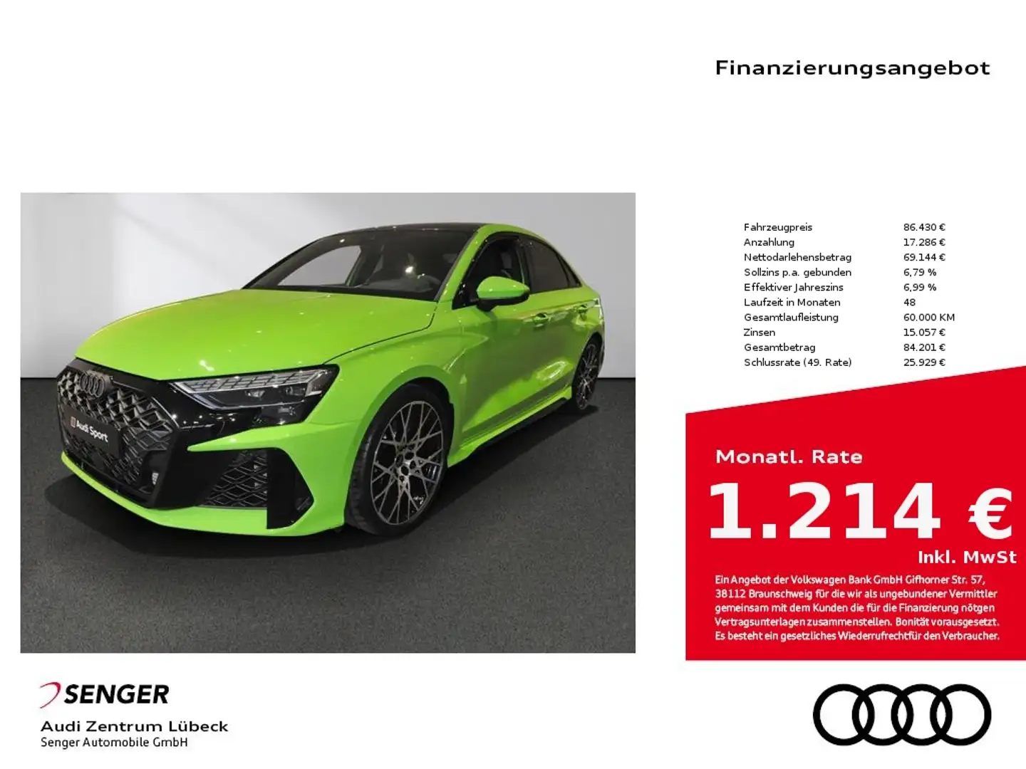 Audi RS3 Limo 280km/h Memory Matrix-LED Navi Panorama Verde - 1