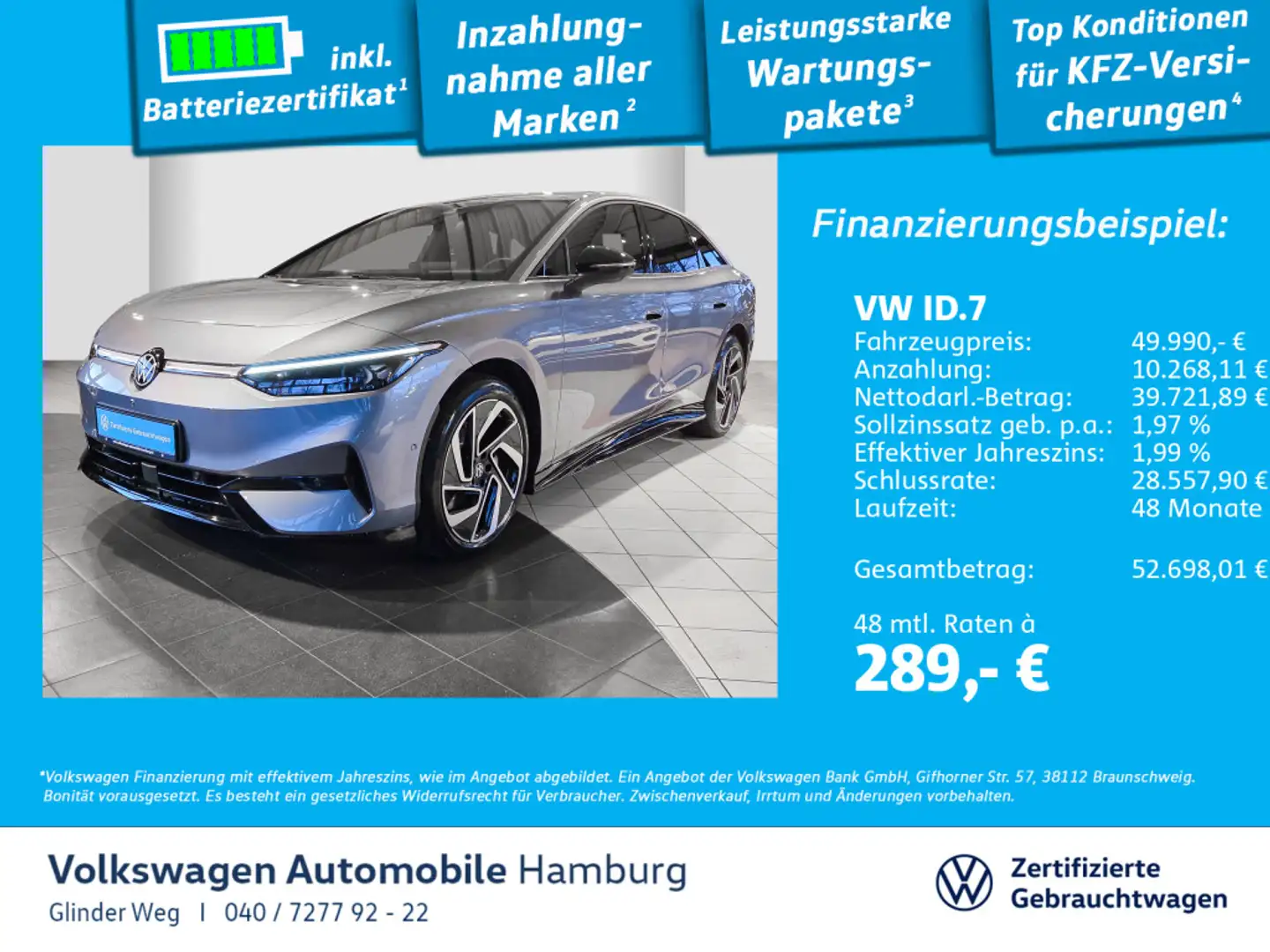 Volkswagen ID.7 Pro Matrix-LED AHK ParkAssist Navi Wärmepum Blau - 1