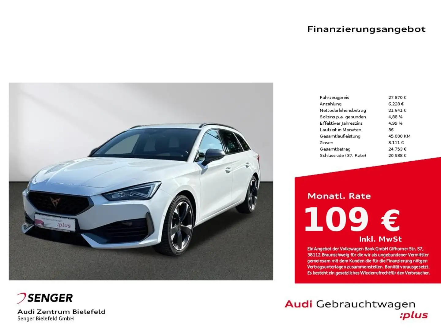 CUPRA Leon 2.0 TDI DSG Navi CarPlay Vision Plus-Paket Wit - 1