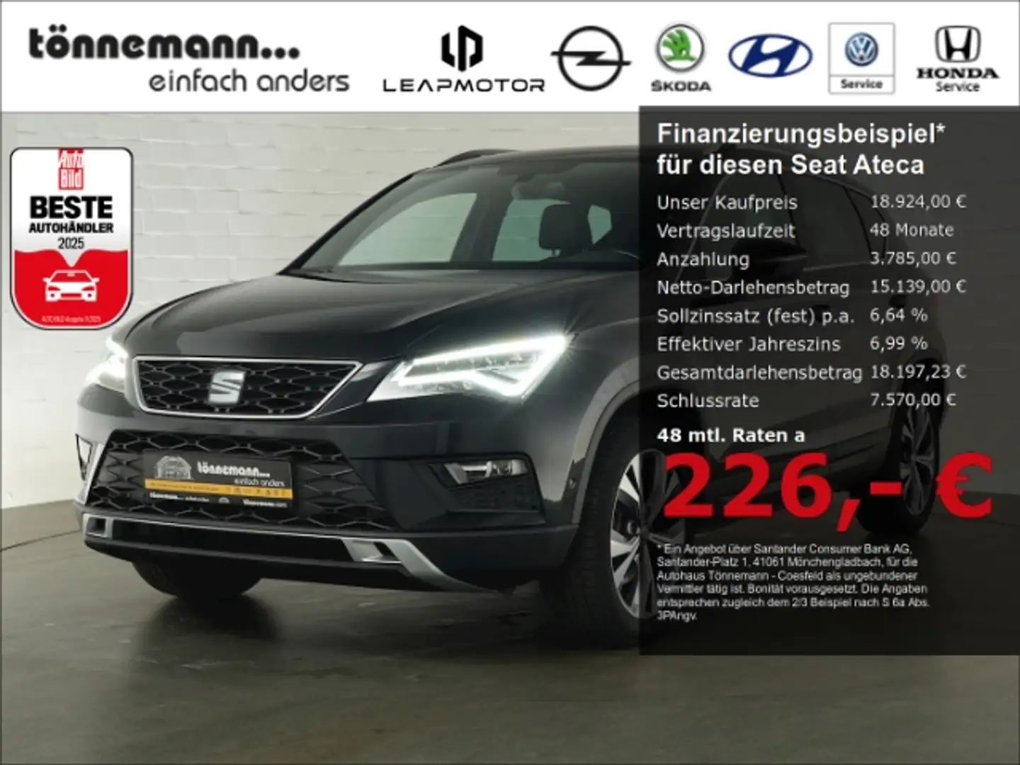 SEAT Ateca XCELLENCE TSI DSG+AHK+NAVI+RÜCKFAHRKAMERA+SCHIEBED Noir - 1