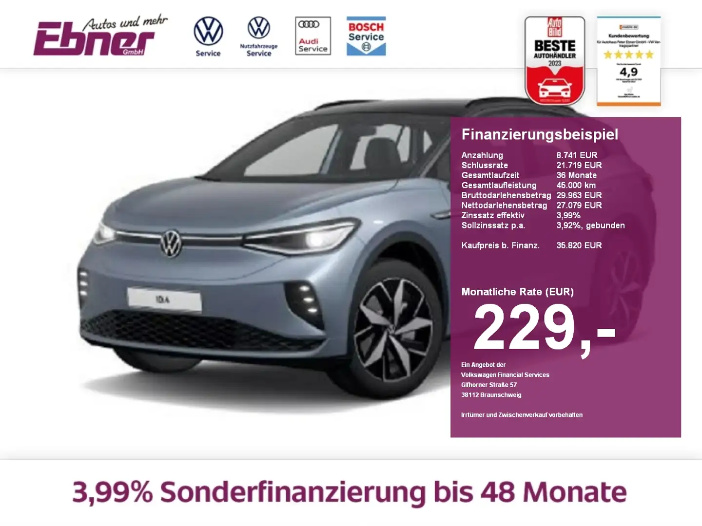 Volkswagen ID.4 GTX ALLRAD AHK+360GRAD+KEYLESS+MATRIX+NAVI+APP+20 Blau - 1