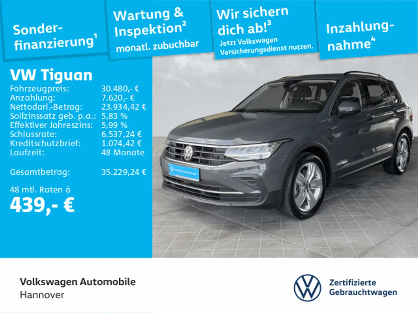 Volkswagen Tiguan 2.0 TSI DSG 4M Life LED PDC ACC DAB+ Gris - 1