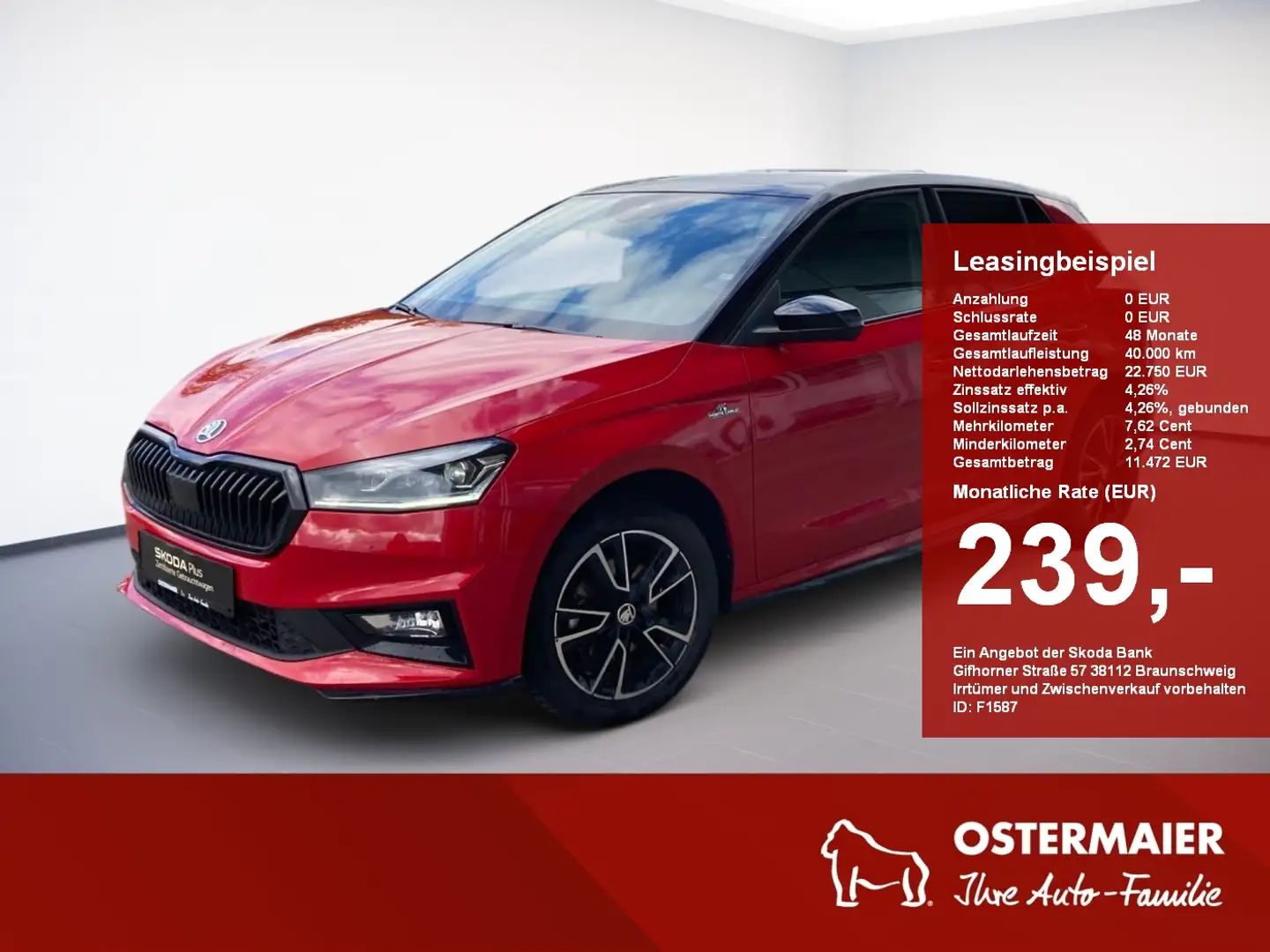 Skoda Fabia Monte Carlo 1.0TSI DSG.NAVI.FernA.ViCo.ACC.LED.SHZ Rot - 1