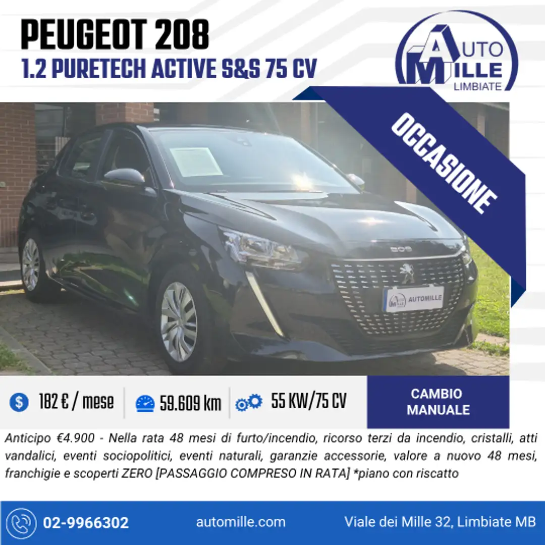 Peugeot 208 208 1.2 puretech Active s&s 75cv Nero - 1